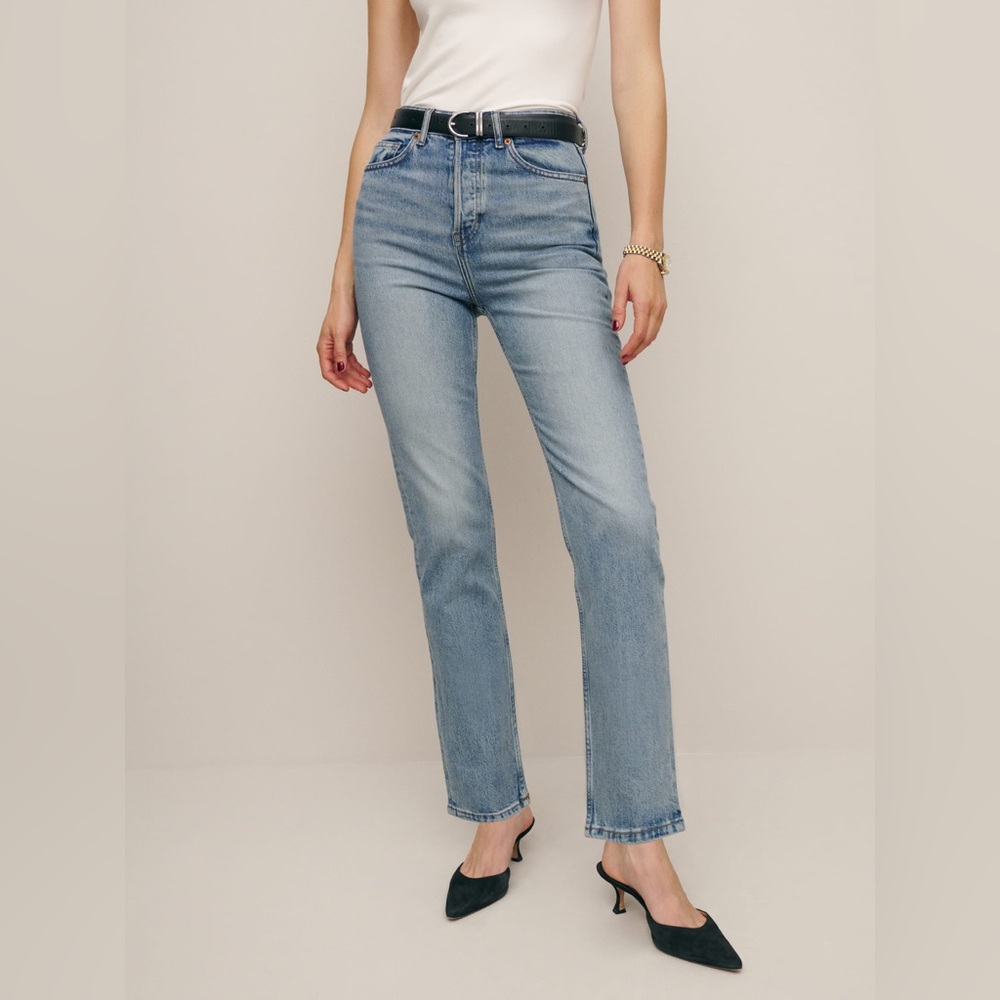 Reformation Cynthia Stretch High Rise Straight Jeans Blue - Size 30